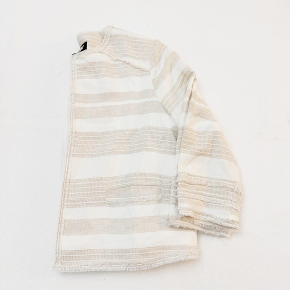 Greylin Joselyn Striped Jacket Fringe Detail Cream Size L - Picture 7 of 7
